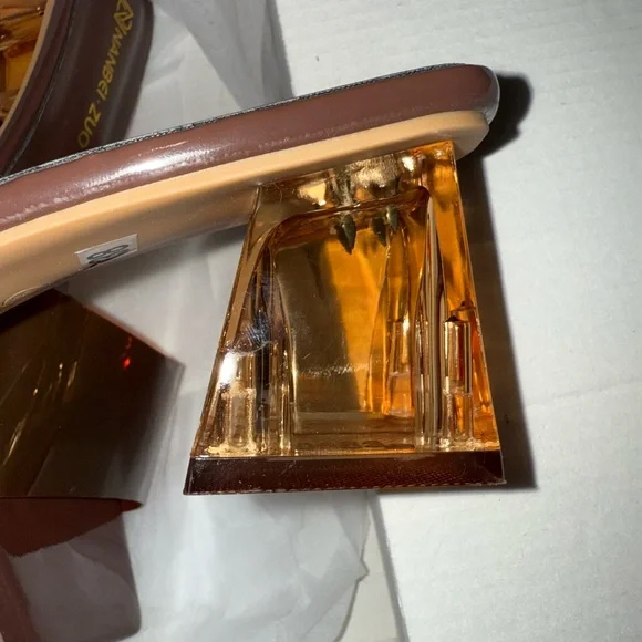 Square toed Brown Women's Slide Heels - Picture 4 of 7